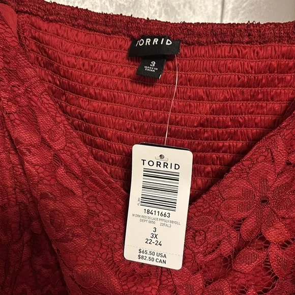 Torrid Plus Size Women’s Dark Red Lace Sweetheart Babydoll Top Size 3X 22/24 - Picture 6 of 8